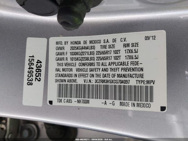 2012 HONDA CR-V EX — I9