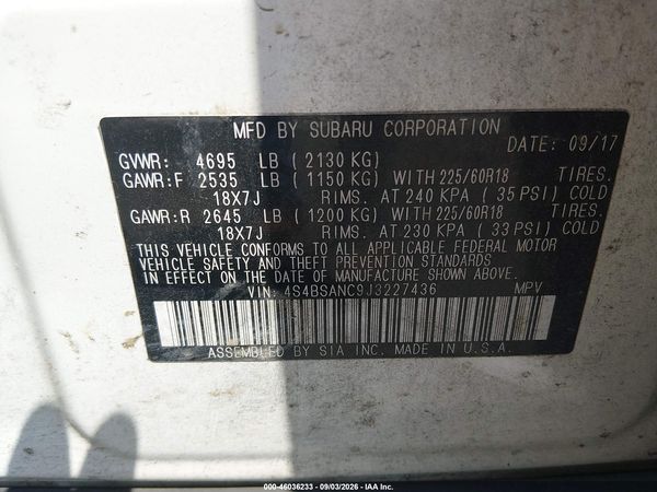 2018 SUBARU OUTBACK 2.5I LIMITED — I9