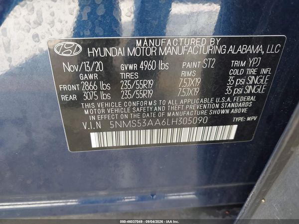 2020 HYUNDAI SANTA FE LIMITED 2.0T — I9