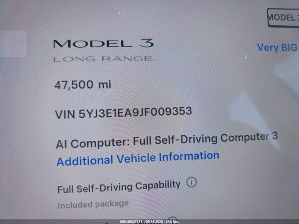 2018 TESLA MODEL 3 LONG RANGE/MID RANGE
