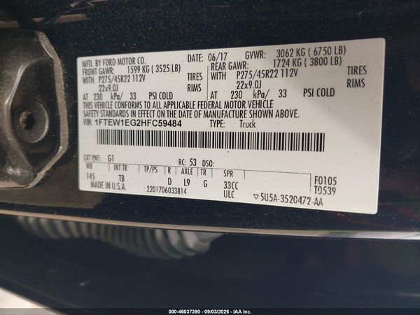 2017 FORD F-150 LIMITED — I9