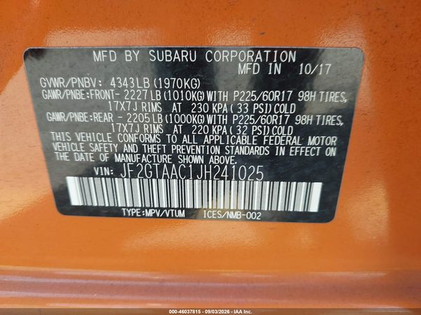 2018 SUBARU CROSSTREK 2.0I — I9
