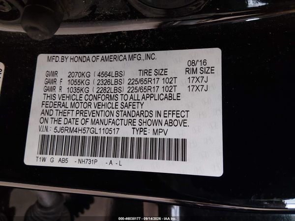 2016 HONDA CR-V EX — I9