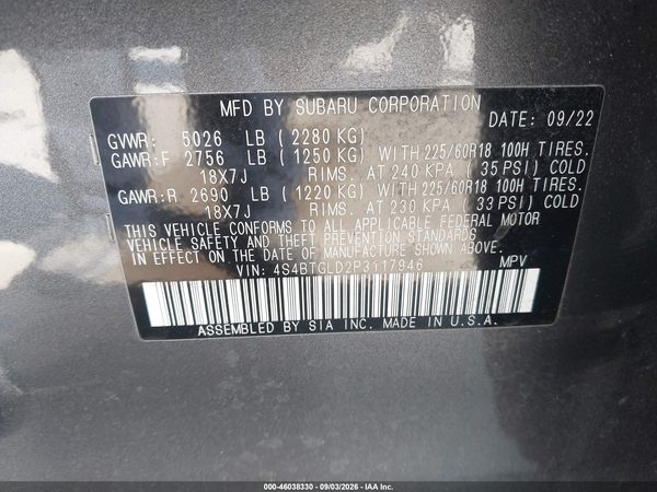 2023 SUBARU OUTBACK ONYX EDITION XT — I9