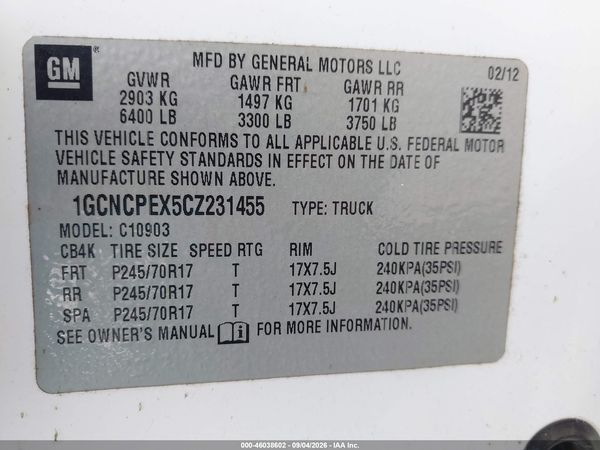 2012 CHEVROLET SILVERADO 1500 WORK TRUCK — I9