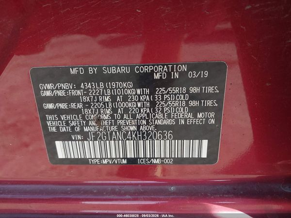 2019 SUBARU CROSSTREK 2.0I LIMITED