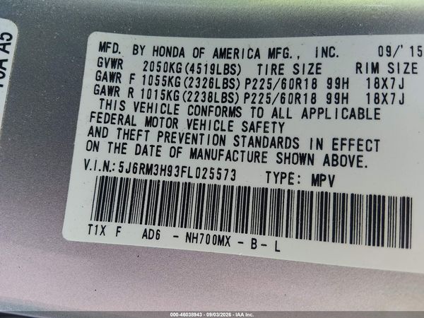 2015 HONDA CR-V TOURING — I9