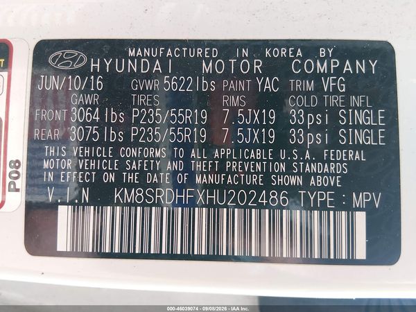 2017 HYUNDAI SANTA FE SE ULTIMATE — I9