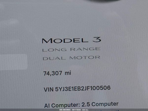2018 TESLA MODEL 3 LONG RANGE/PERFORMANCE — I118