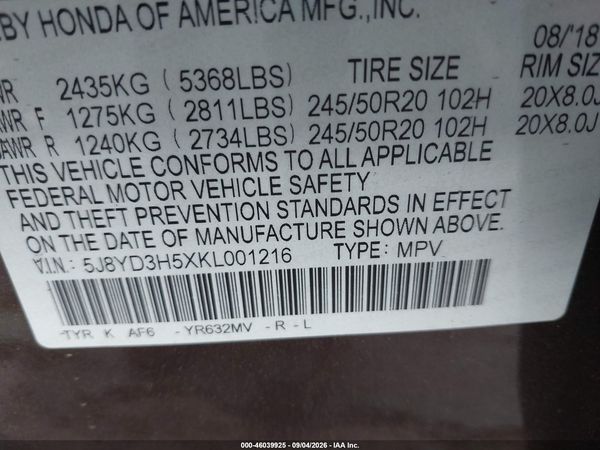2019 ACURA MDX TECH PKG — I9