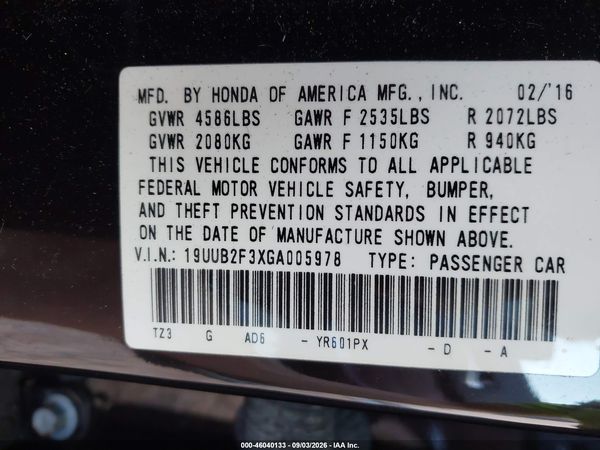 2016 ACURA TLX V6 — I9