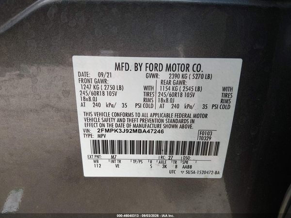 2021 FORD EDGE SEL — I9