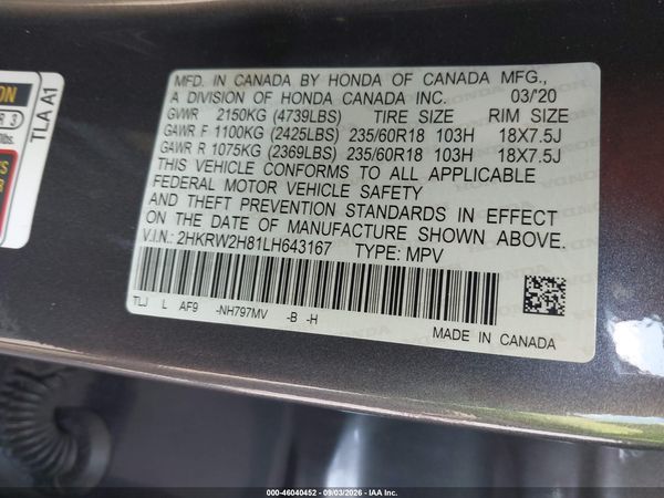 2020 HONDA CR-V AWD EX-L — I9