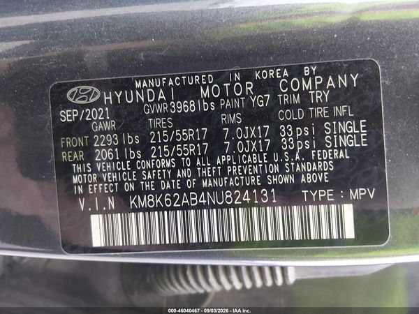 2022 HYUNDAI KONA SEL — I9