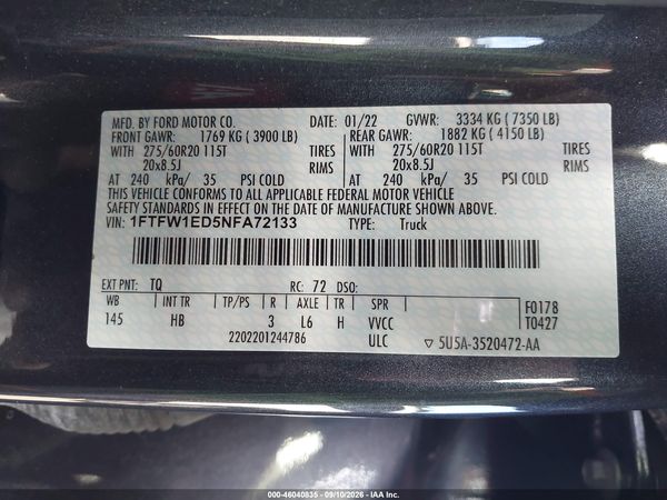 2022 FORD F-150 LARIAT — I9