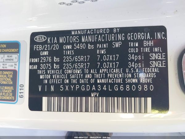2020 KIA SORENTO 2.4L LX — I9