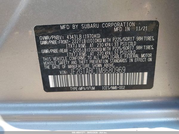 2021 SUBARU CROSSTREK Base+ES — I9