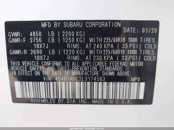 2020 SUBARU OUTBACK LIMITED