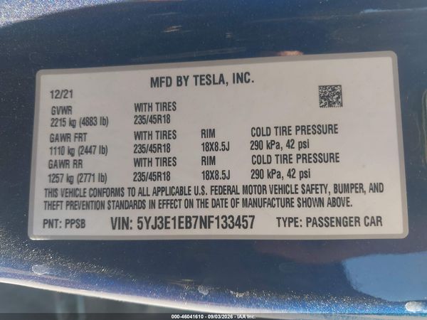 2022 TESLA MODEL 3 — I9