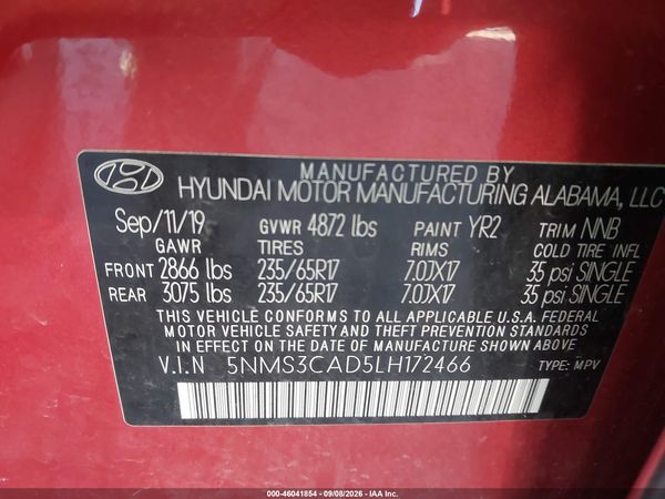 2020 HYUNDAI SANTA FE SEL — I9