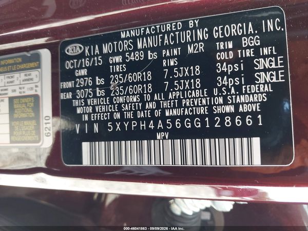 2016 KIA SORENTO 3.3L EX — I9