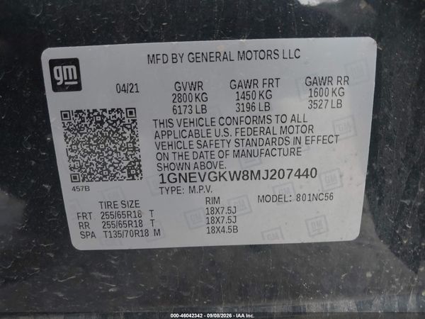 2021 CHEVROLET TRAVERSE AWD LT CLOTH — I9