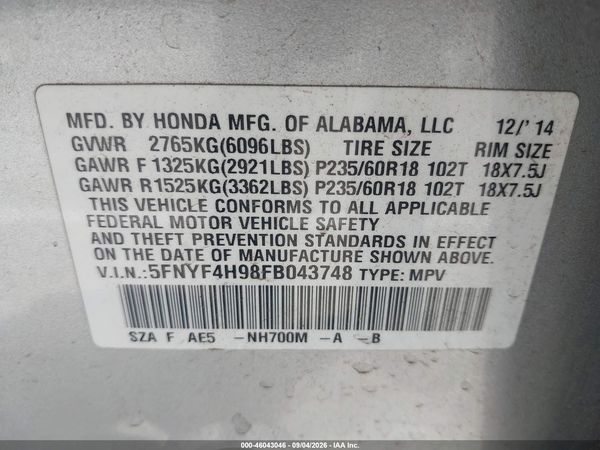 2015 HONDA PILOT TOURING — I9
