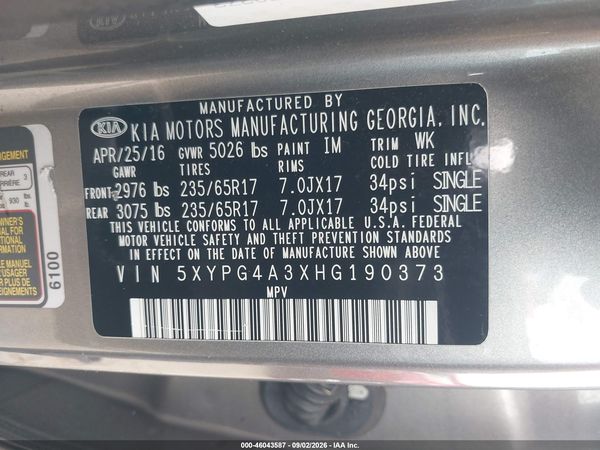 2017 KIA SORENTO 2.4L LX