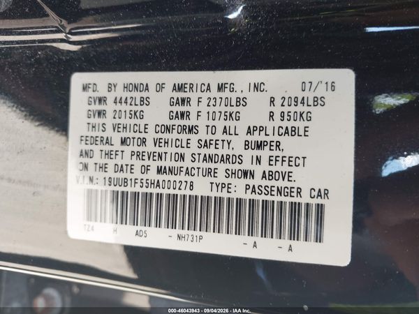 2017 ACURA TLX TECHNOLOGY PACKAGE — I9