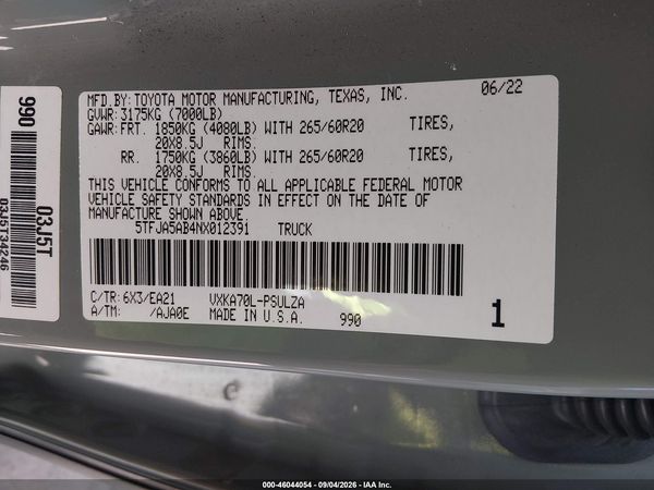 2022 TOYOTA TUNDRA LIMITED — I9