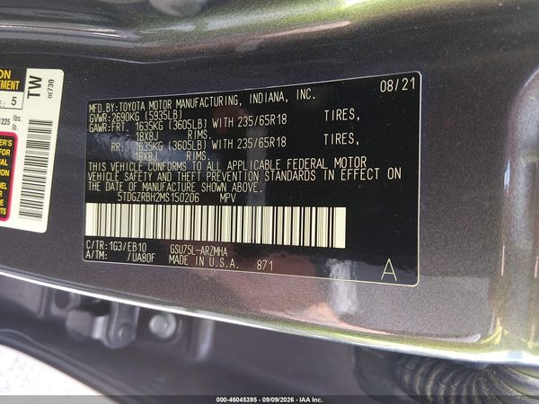 2021 TOYOTA HIGHLANDER XLE — I9