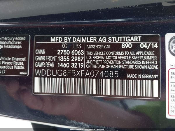 2015 MERCEDES-BENZ S 550 4MATIC — I9