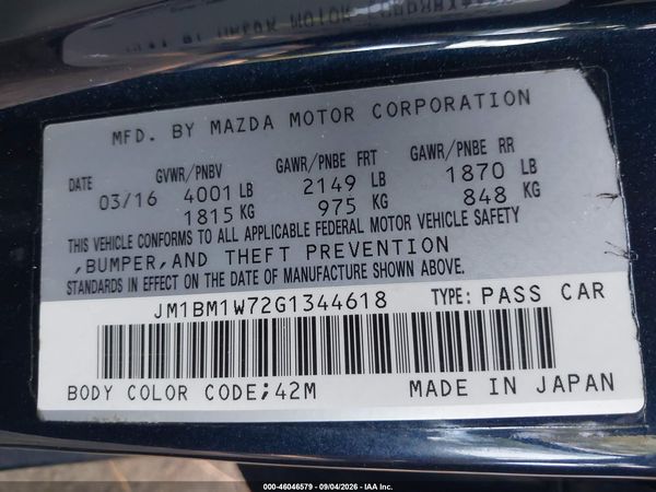 2016 MAZDA MAZDA3 I TOURING — I9