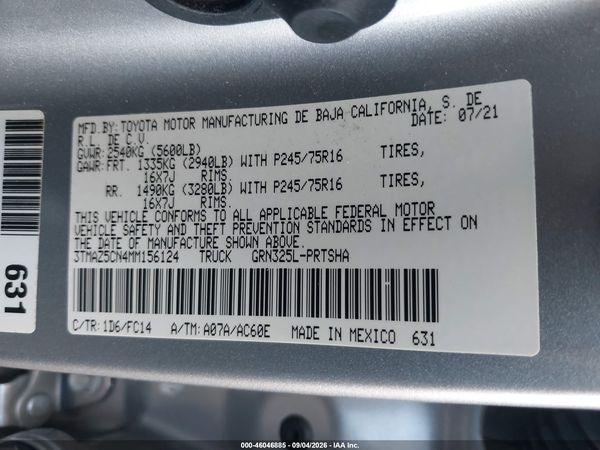 2021 TOYOTA TACOMA SR5 V6 — I9