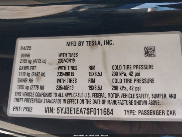2025 TESLA MODEL 3 — I9