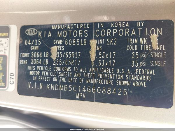 2016 KIA SEDONA LX — I9