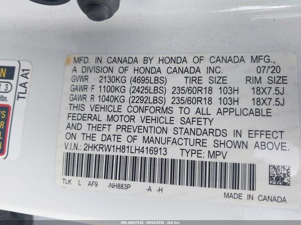 2020 HONDA CR-V 2WD EX-L — I9