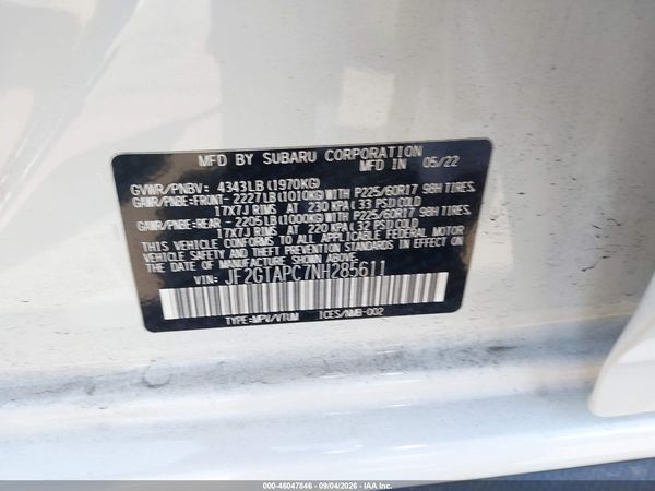 2022 SUBARU CROSSTREK PREMIUM — I9