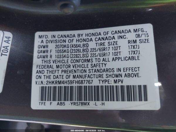 2015 HONDA CR-V EX — I9