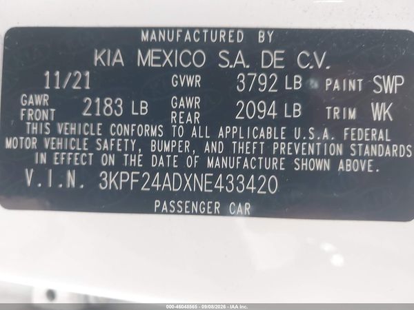 2022 KIA FORTE LXS — I9
