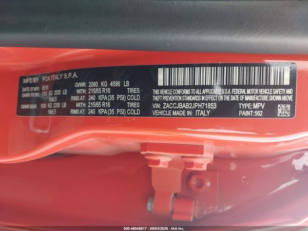 2018 JEEP RENEGADE SPORT 4X4 — I9