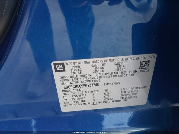 2015 CHEVROLET SILVERADO 1500 1LT — I9