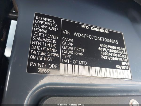 2019 MERCEDES-BENZ SPRINTER 2500 STANDARD ROOF V6