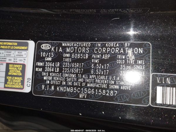 2016 KIA SEDONA LX — I9