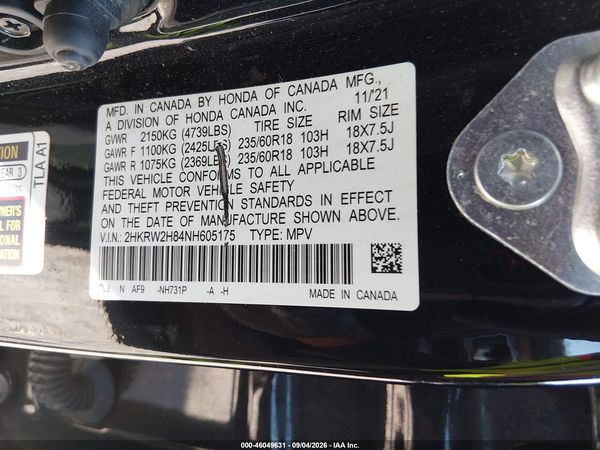 2022 HONDA CR-V AWD EX-L — I9