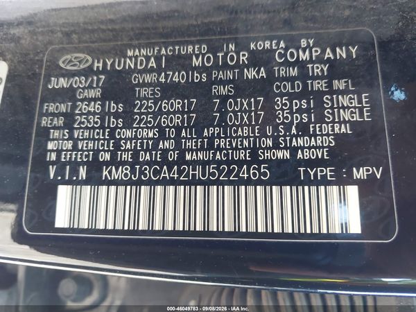 2017 HYUNDAI TUCSON SE/SE PLUS — I9
