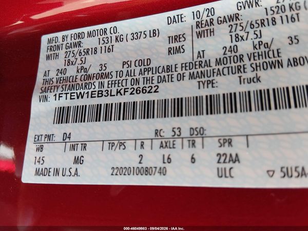 2020 FORD F-150 XLT — I9