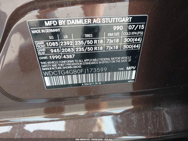2015 MERCEDES-BENZ GLA 250 4MATIC — I9