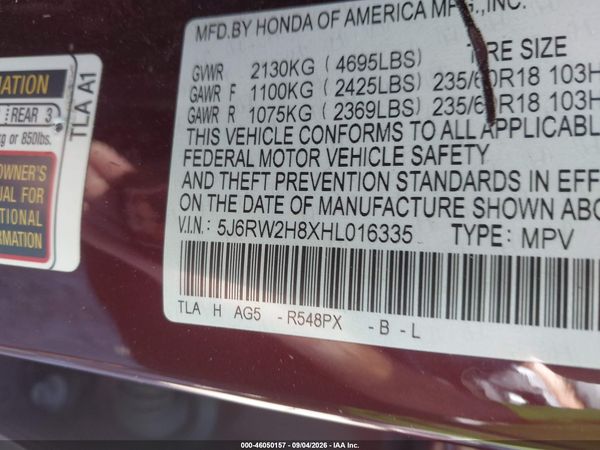 2017 HONDA CR-V EX-L/EX-L NAVI — I9