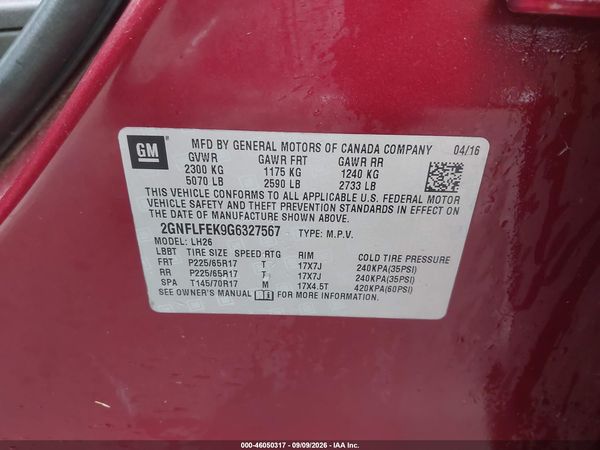2016 CHEVROLET EQUINOX LT — I9